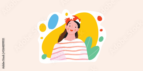 A vibrant and cheerful illustration showcases a young woman adorned with a floral crown, radiating joy and embodying a carefree spirit.