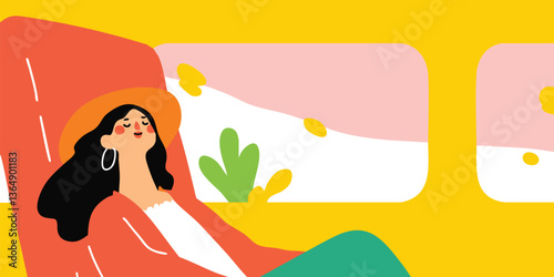 A woman relaxes on a sunny ...