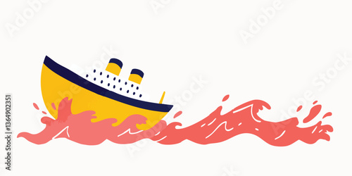 A stylized depiction of a ship encountering stormy seas, emphasizing the drama.