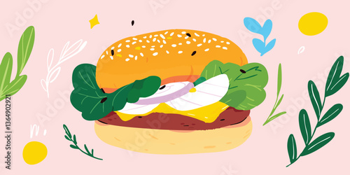 A delicious burger awaits, ...
