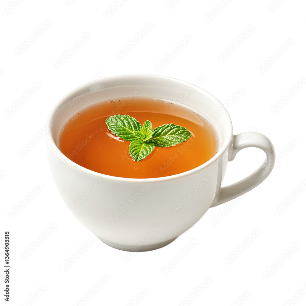 Refreshing tea cup with a vibrant mint leaf creating a serene and calming image Perfect for wellness and relaxation concepts Refreshing tea cup with a vibrant mint leaf creating a serene and calming image Perfect for wellness and relaxation concepts