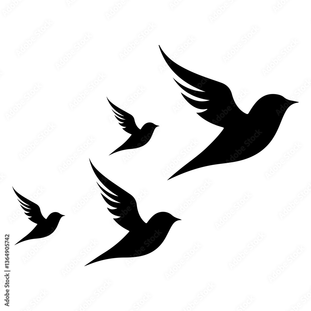 Fototapeta premium Set of black bird silhouettes—vector elements for design.