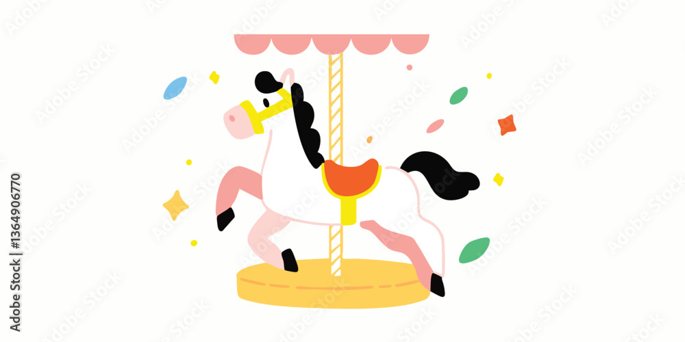 Fototapeta premium A whimsical carousel horse in a playful illustration, evoking the enchantment and joy of a carnival ride. Perfect for designs.