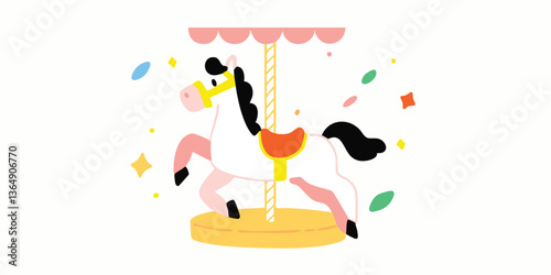 A whimsical carousel horse in a playful illustration, evoking the enchantment and joy of a carnival ride. Perfect for designs.