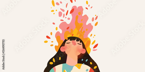 A serene illustration of a person in a state of mindfulness, adorned with vibrant floral and color splashes, capturing the essence of peace.
