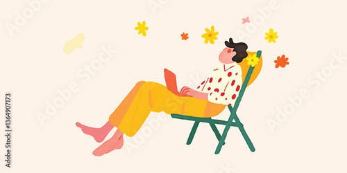 A person enjoying leisurely work from home life in the sunny afternoon. 