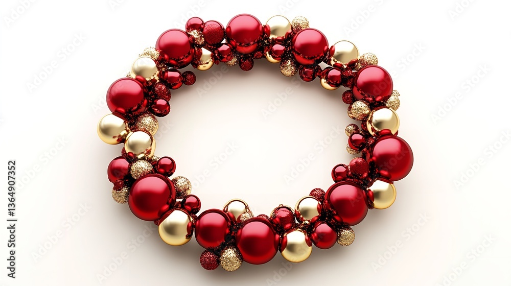 Obraz premium Red and Gold Christmas Ornament Wreath on White Background