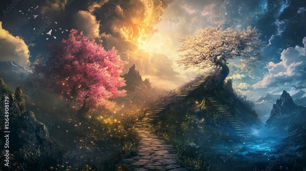 Two Worlds, Two Trees, Mountain Path