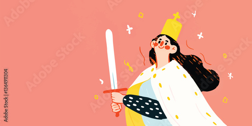 An illustration of a regal queen, radiant with power and poise, poised and confident.