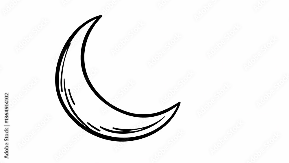 Crescent Moon Illustration on White Background - Simple Minimalist Design Crescent Moon Illustration on White Background - Simple Minimalist Design