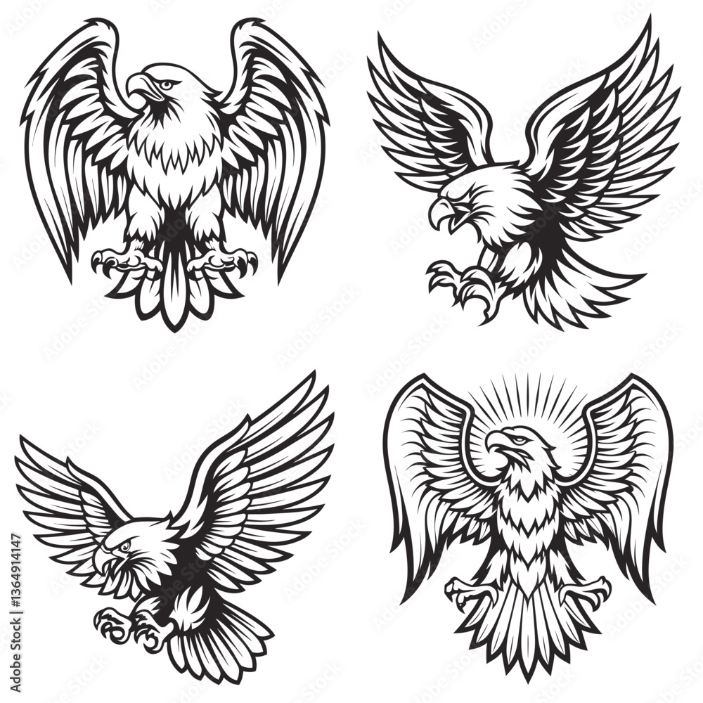 Fototapeta premium 4 set line art Eagle vector