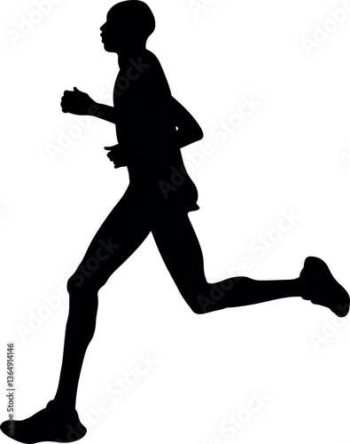silhouette runner in motion on white background during marathon