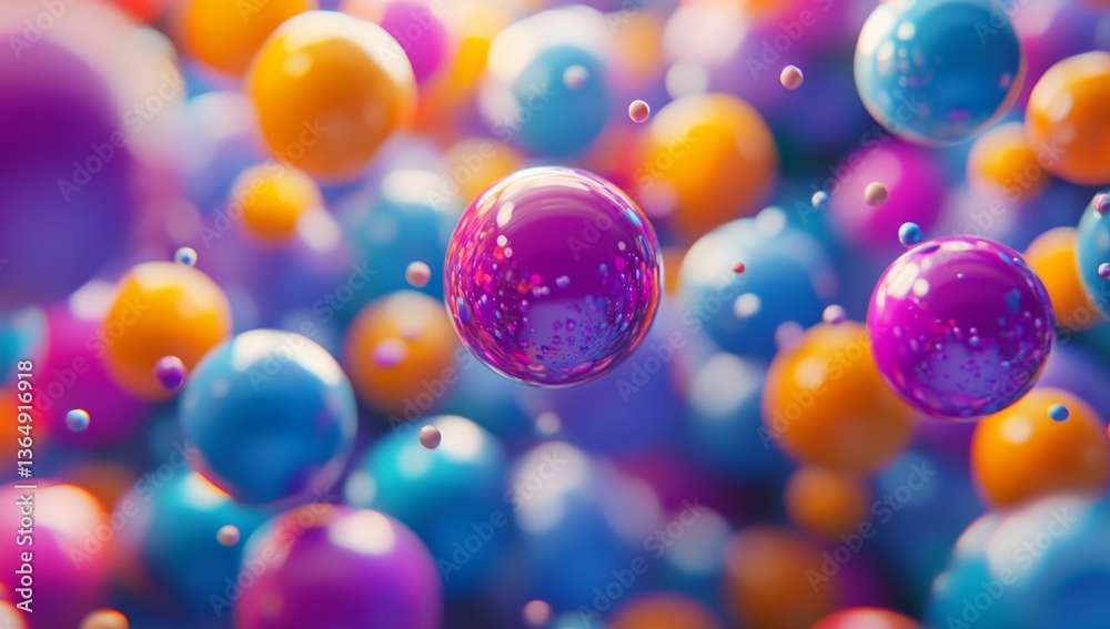 Abstract background with colorful spheres and dots, 3D rendering illustration. Abstract background with colorful spheres and dots, 3D rendering illustration.