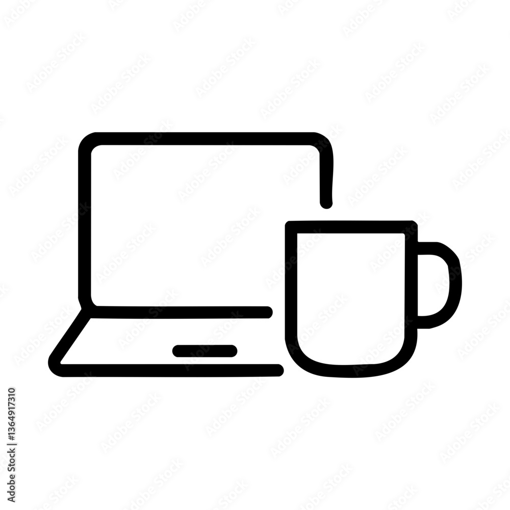 Laptop and coffee mug icon for remote work Laptop and coffee mug icon for remote work