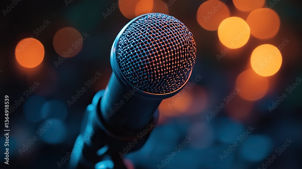 A microphone stands before acoustic foam, ideal for recording. A microphone stands before acoustic foam, ideal for recording.