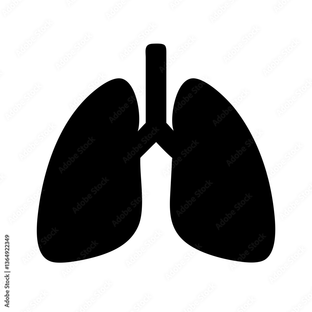 Black vector icon, symbol of the silhouette of human lungs on a transparent background. For the design of medical publications on the topic of lung health, respiratory system and disease prevention. Black vector icon, symbol of the silhouette of human lungs on a transparent background. For the design of medical publications on the topic of lung health, respiratory system and disease prevention.