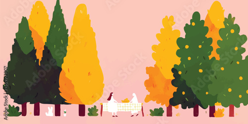 A charming illustration captures a picnic, creating a sense of tranquility and togetherness. The warm tones, inviting atmosphere.