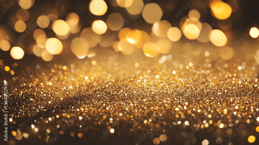 Golden glitter sparkles with festive bokeh lights Golden glitter sparkles with festive bokeh lights