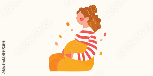 A radiant illustration captures the anticipation of motherhood, with a pregnant woman's gentle pose and a colorful palette.