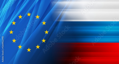 Abstract depiction of the Russian and European flags merging, symbolizing international relations. Vector design