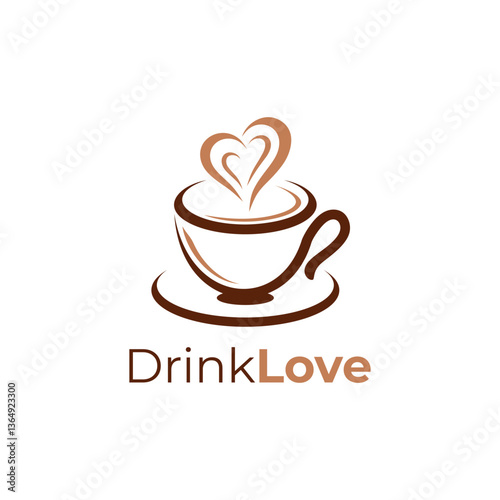Cup coffee logo design heart love steam vector illustration. Love cup coffee with heart symbol vector. Coffee milk vanilla tea logo. Suitable for shop, store, coffee lovers, company, business.
