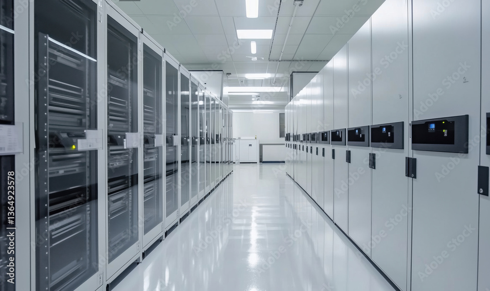 Obraz premium Data center with server racks and storage cabinets, modern technology environment, clean and organized space