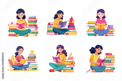 Girl Reading Book In Library Svg Bundle