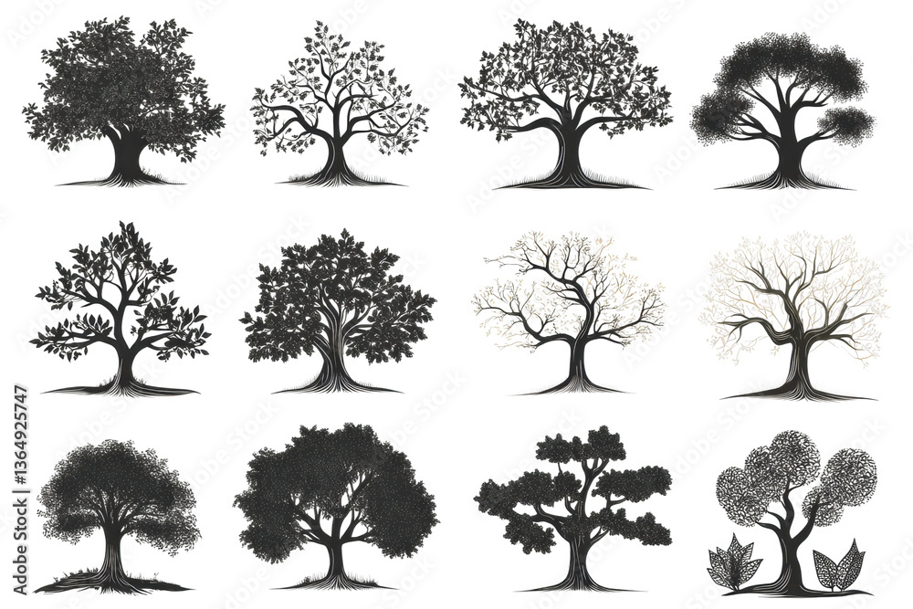 Fototapeta premium Artistic tree silhouettes collection nature graphic design outdoor cut out