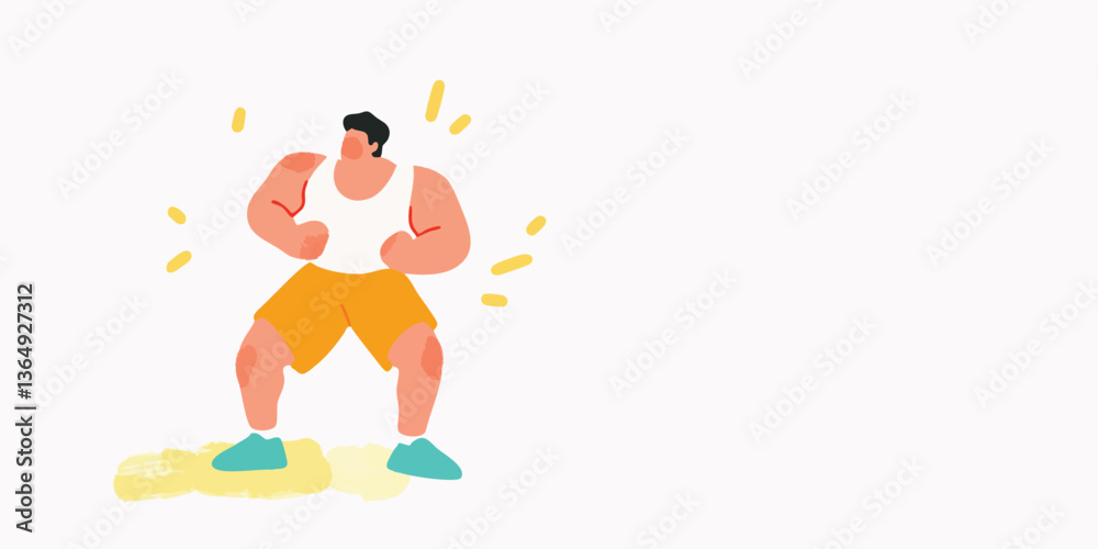 Naklejka premium A cartoon illustration of a male athlete full of energy is captured, a dynamic visual capturing fitness, vitality, and sports.
