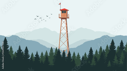 Solitary Bird on a Post in a Misty Forest