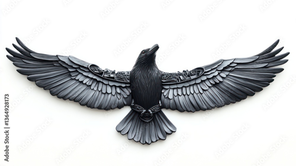 Fototapeta premium Detailed black raven sculpture in flight