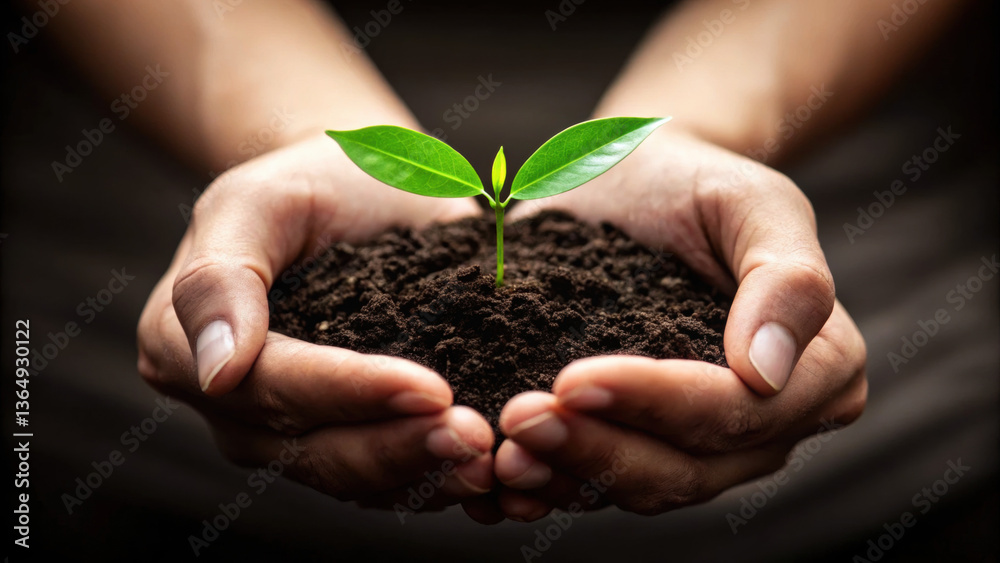 pair of h gently cradles small plant in rich soil symbolizing sustainable development goals pair of h gently cradles small plant in rich soil symbolizing sustainable development goals