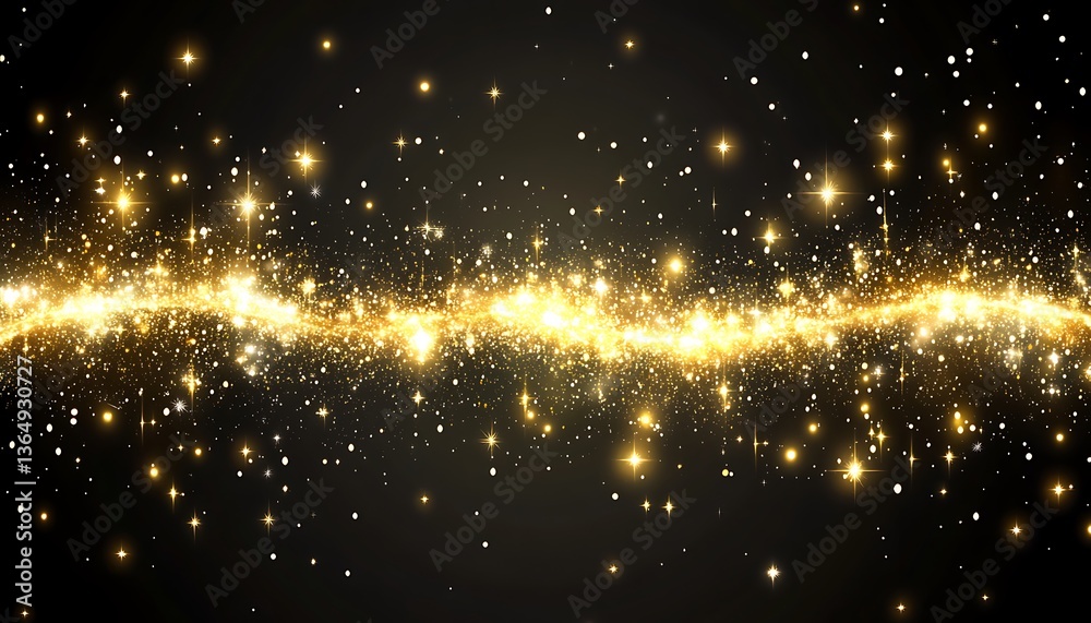 Naklejka premium Sparkling golden light and glitter effects in a dark background