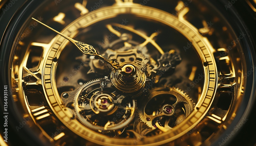 Fototapeta premium A close up of a mechanical clock showcasing complex inner workings