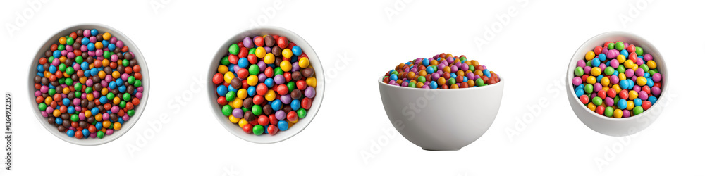 Assortment of vibrant tempting candies of various shapes colors and flavors artfully arranged in a white bowl Assortment of vibrant tempting candies of various shapes colors and flavors artfully arranged in a white bowl