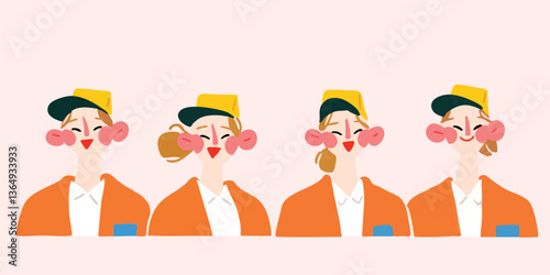 A delightful collection of smiling women with a cheerful and friendly disposition, capturing their expressions of pure happiness in an illustrative manner. 