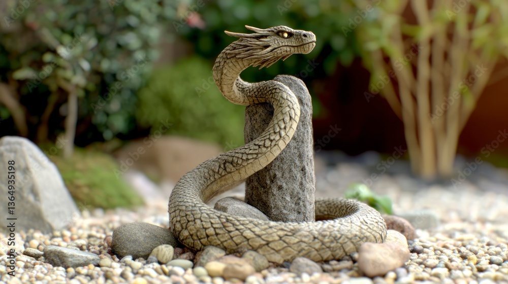Fototapeta premium Dragon Serpent on Rock in Garden