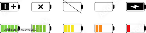 Battery life icon set, battery charge indicator. Battery charge level indicator. Charge battery Icon Set. Battery Charging And Power Level Symbol Collection. Isolated Vector Illustration