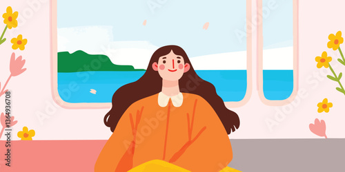A smiling woman is sitting ...