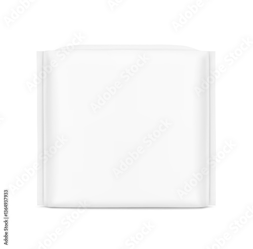 Packaging bag mockup. Vector illustration isolated on white background. Ready for your design. Suite for the presentation of pads, diaper, wipes, etc. EPS10.