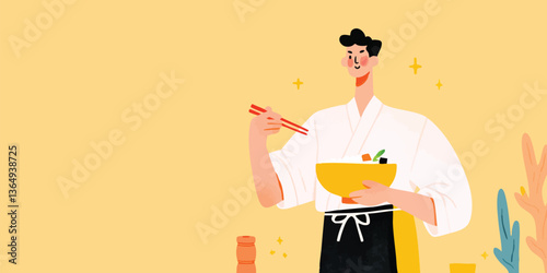 A culinary expert gracefully holds chopsticks, poised to savor the flavorful creation of food. The dish embodies the art of cooking.