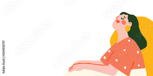 A woman sitting in joy, enj...