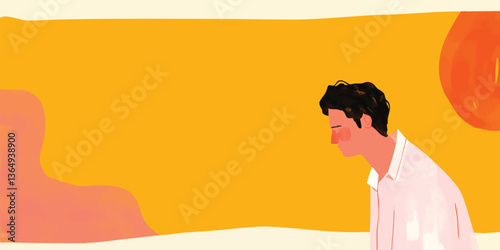 A thoughtful depiction of a man immersed in contemplation, set against a minimalist backdrop that conveys a sense of tranquility and focus.