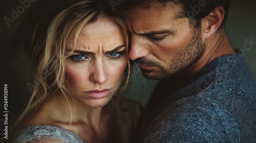 Tense couple close-up portrait photo