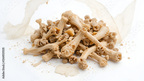 Animal bones isolated on white background. leftover food closeup
