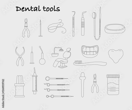 Dental tools. Dental care. Seamless Pattern with Dental Icons. Vector set of design templates and elements for Dental. Seamless patterns with linear icons related to Dental.