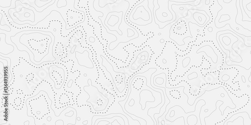 Abstract modern difficult soft black and white topographic wavy stylized map doted line contour topography terrain path concept stroke vector illustration topo background. 