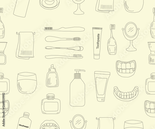 Dental tools. Dental care. Seamless Pattern with Dental Icons. Vector set of design templates and elements for Dental. Seamless patterns with linear icons related to Dental.