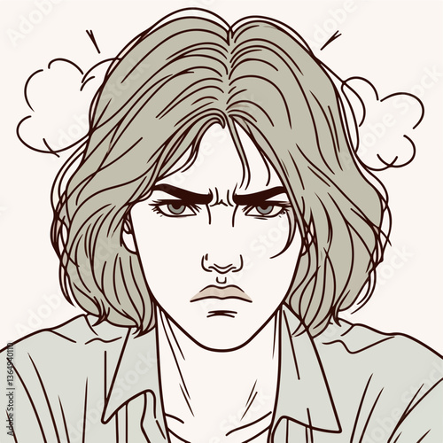 Frustration in a Glance: Capturing the raw essence of frustration, a meticulously illustrated portrait of a person embodies the complexities of negative emotions.