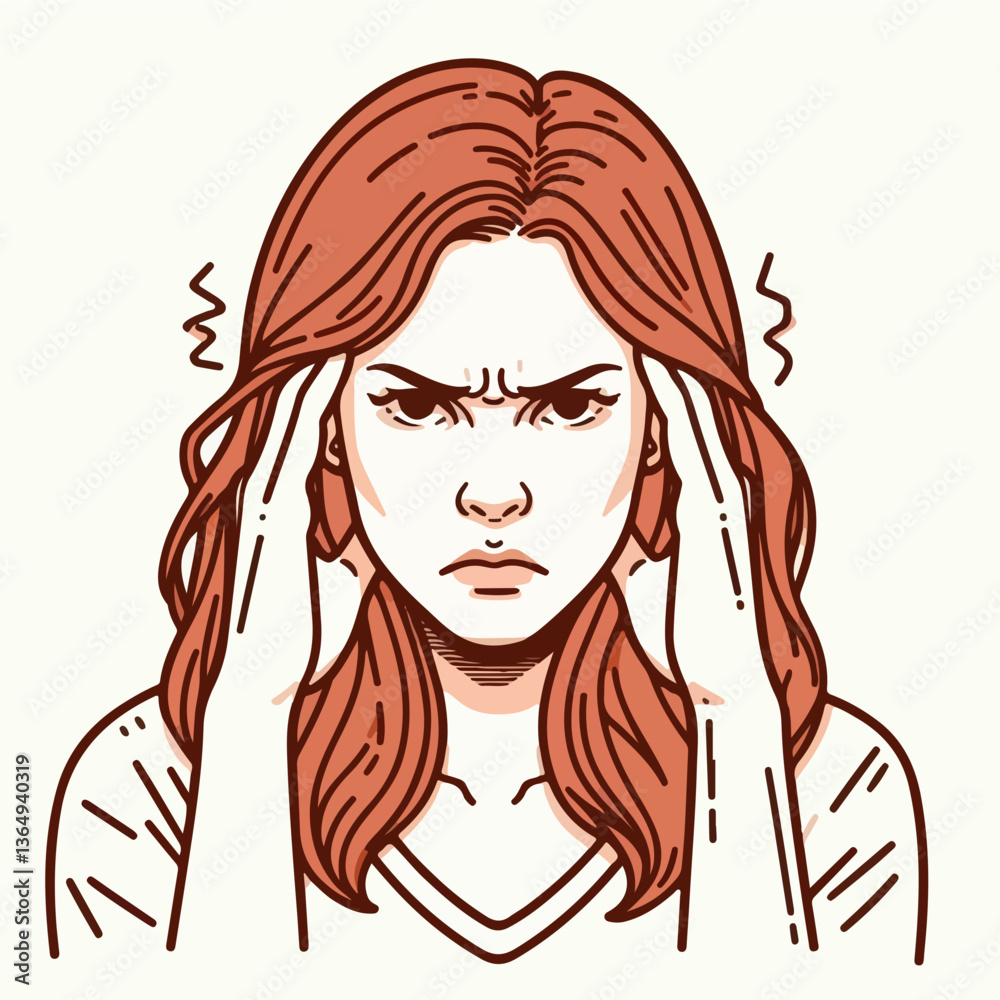 Expression of Head Pain: Illustrative depiction of a young woman experiencing a headache, showcasing a stark visual representation of emotional distress. Expression of Head Pain: Illustrative depiction of a young woman experiencing a headache, showcasing a stark visual representation of emotional distress.